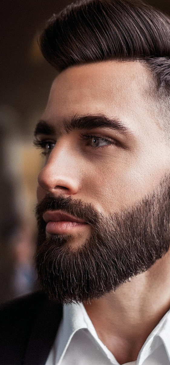 uomo con barba definita e lunga